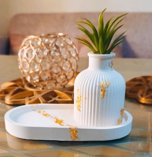 Concrete Vase and Oval Tray