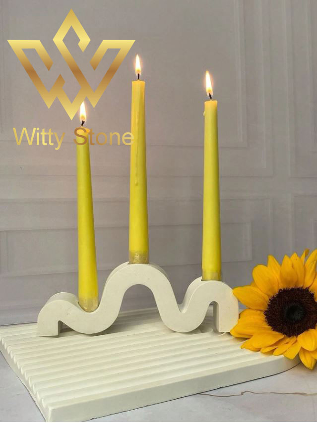 Curved 3 Candle Holder | Irregular Artistic Gypsum Candle Stand | Home Décor | Witty Stone - Image 4