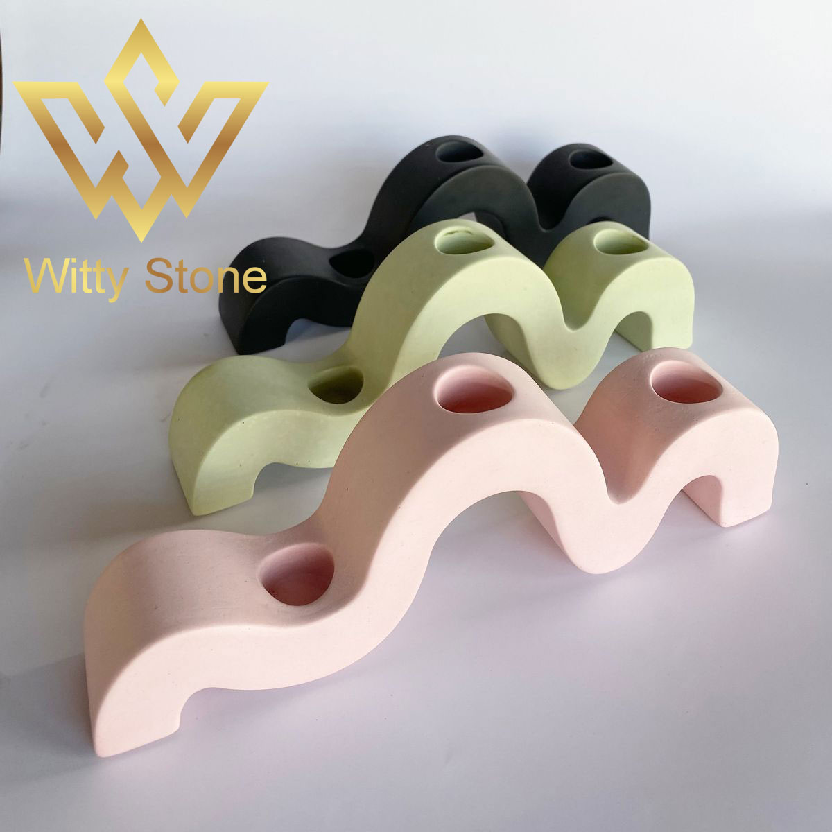 Curved 3 Candle Holder | Irregular Artistic Gypsum Candle Stand | Home Décor | Witty Stone - Image 3