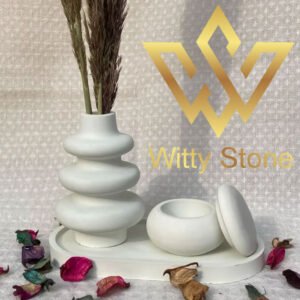 3pc Home Decor Set Handmade Concrete Mini Vase, Oval Tray, and Mini Pot for Stylish Girls Home Decoration | Witty Stone